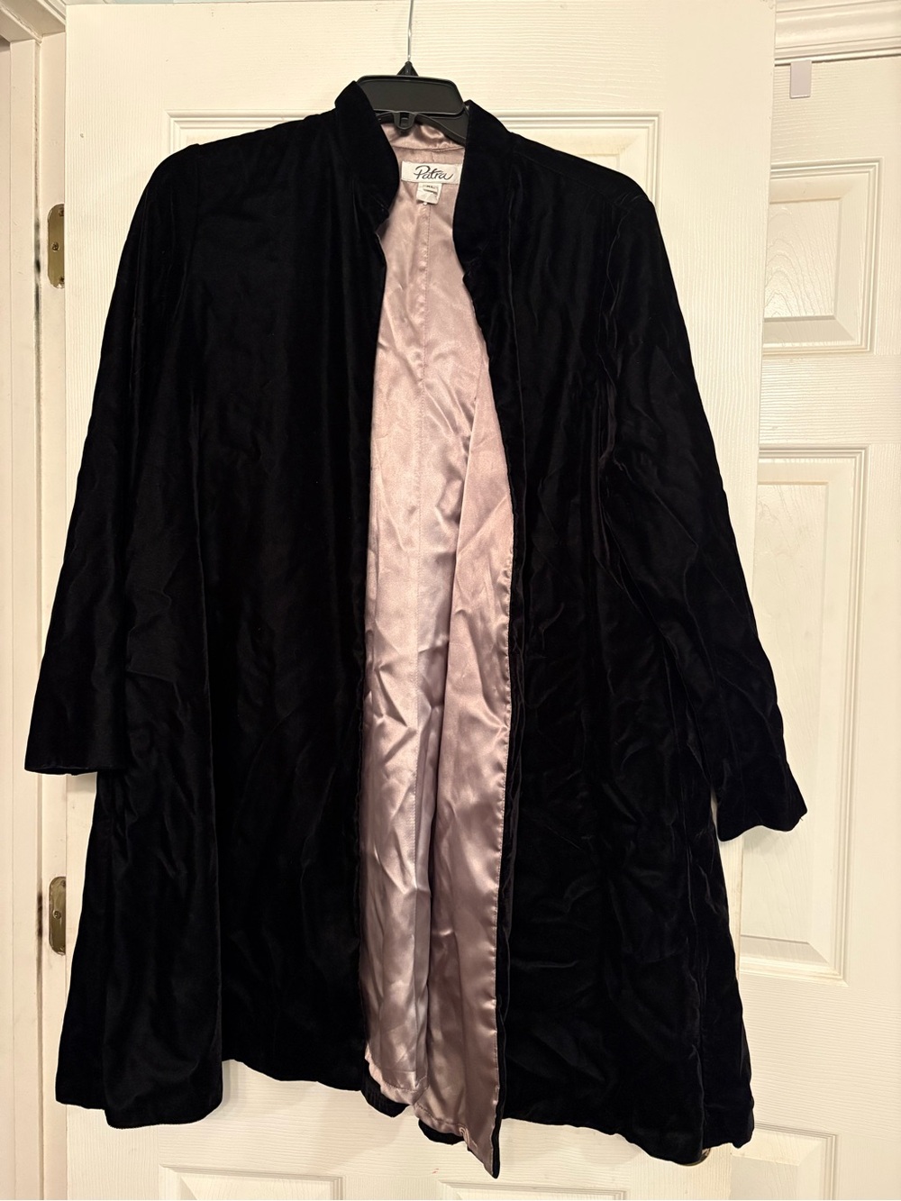 Vintage Patra Black Velvet Duster with Lavender/Silver Satin Lining